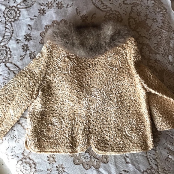 50s Ribbonwork Jacket with fox fur collar - Picture 3 of 3